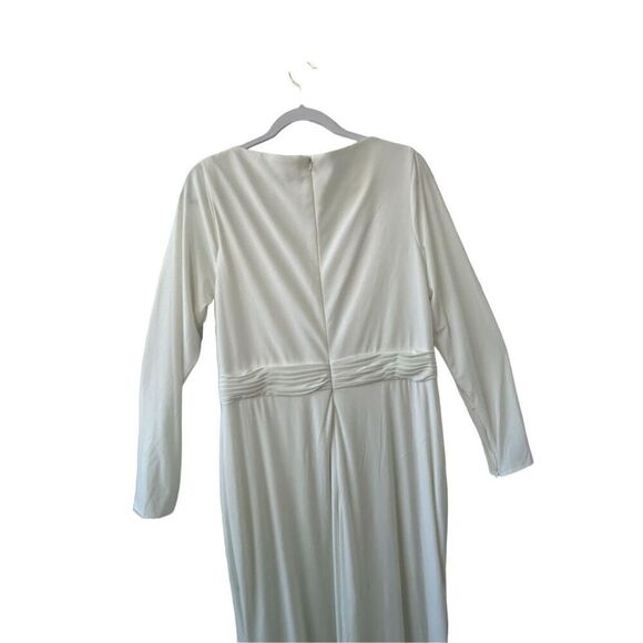 Mac Dugal V Neck Long Sleeve High Slit Gown White Women's Size 12 - Picture 5 of 8
